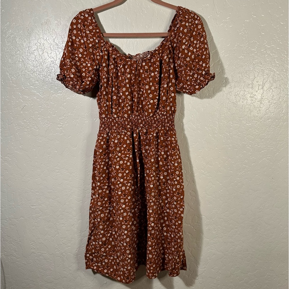 Luxology Rust Floral Mini Dress